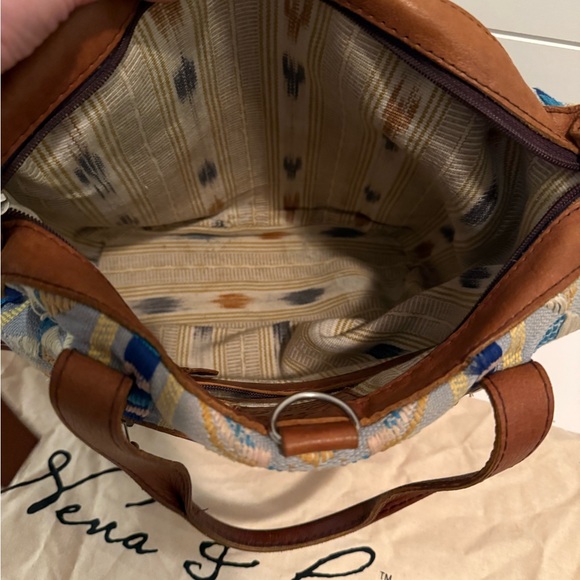 Nena & Co. Heritage Blue, Cream & Tan Embroidered Leather-Trim Tote - Picture 3 of 6